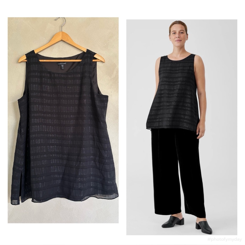 Eileen Fisher sheer silk glimmer ballet neck tank